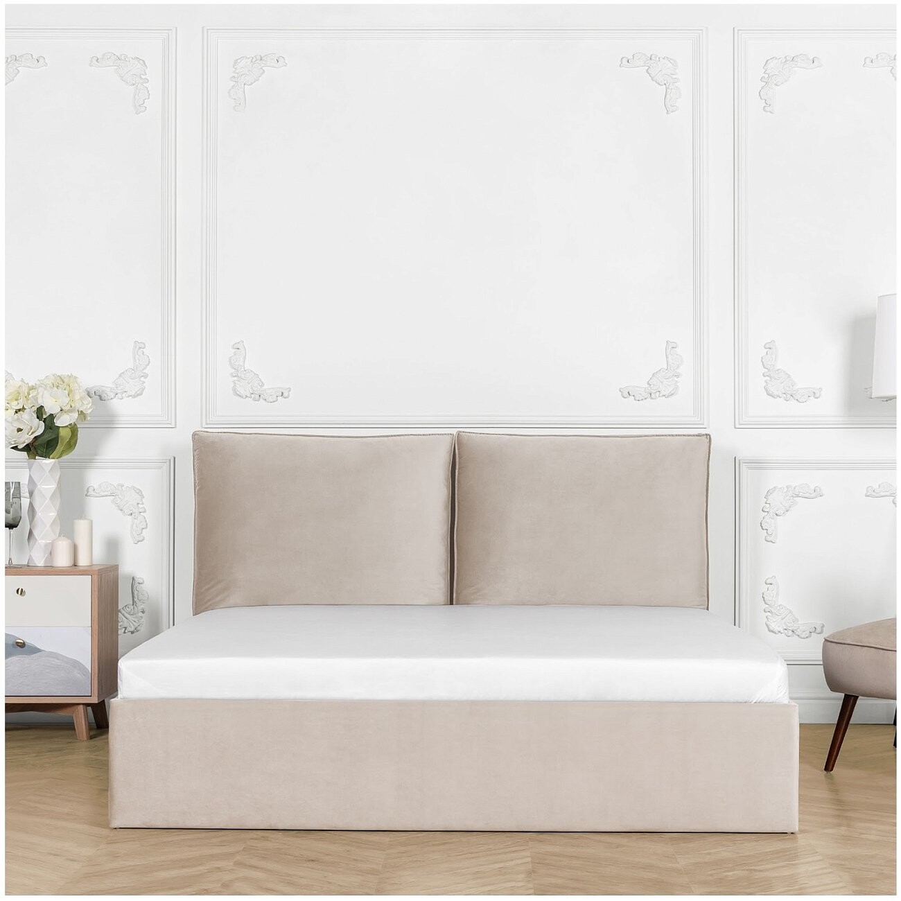 Кровать двуспальная с подъемным механизмом и ящиком для белья 180х200 кремовая Эстетика - изображение 7