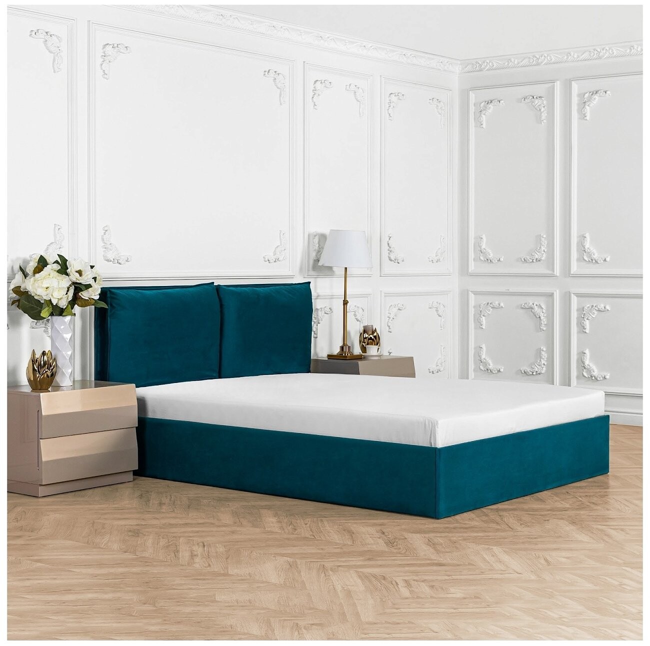 Кровать двуспальная с подъемным механизмом и ящиком для белья 160х200 изумрудная Эстетика - изображение 5