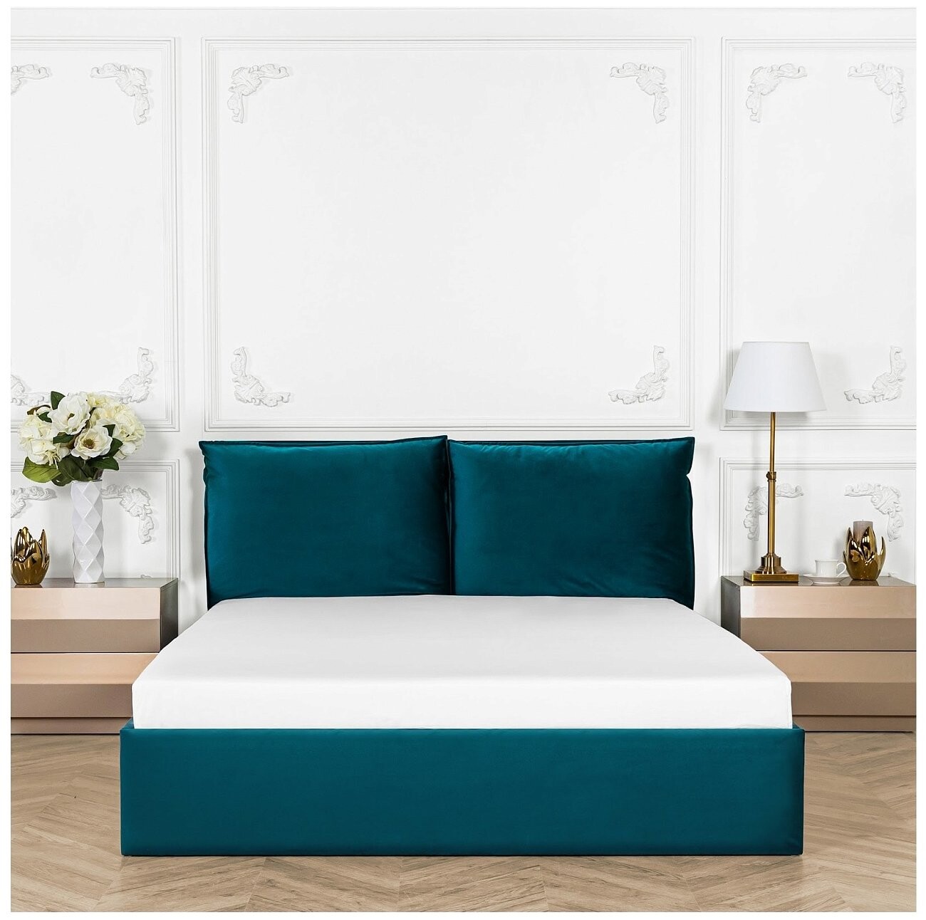 Кровать двуспальная с подъемным механизмом и ящиком для белья 160х200 изумрудная Эстетика - изображение 6