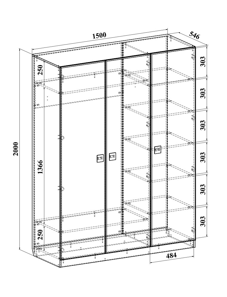 Размеры трехстворчатого шкафа для одежды