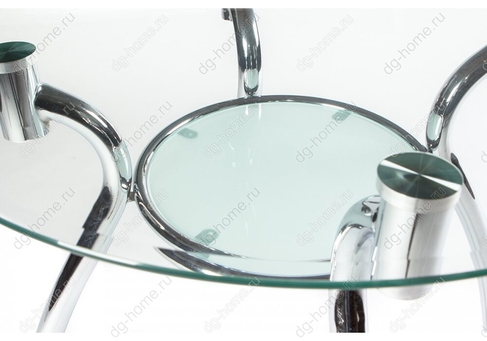Обеденный стол стеклянный круглый с полкой и ножками хром 80 см Kurt