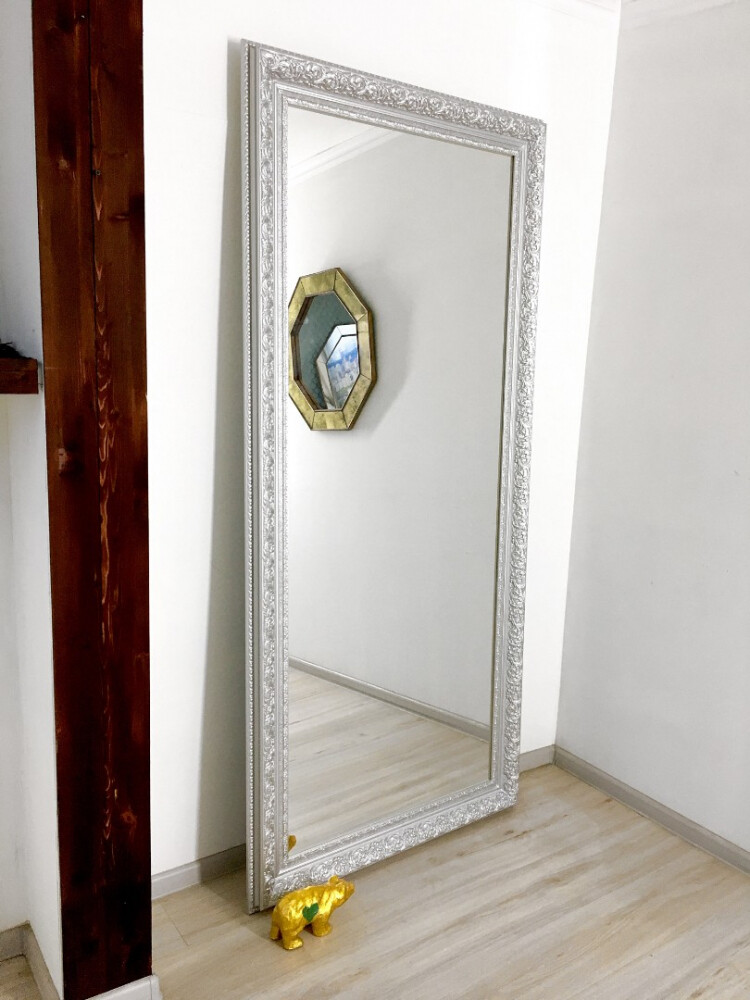 Зеркало напольное в полный рост серебряное с резьбой Аrgent
