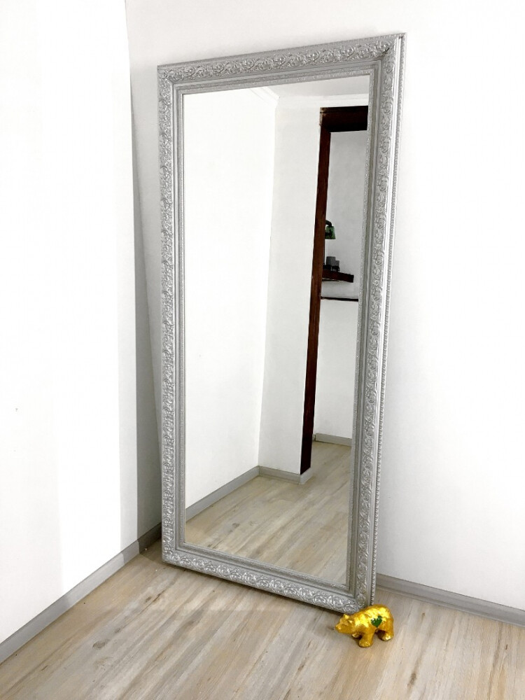 Зеркало напольное в полный рост серебряное с резьбой Аrgent