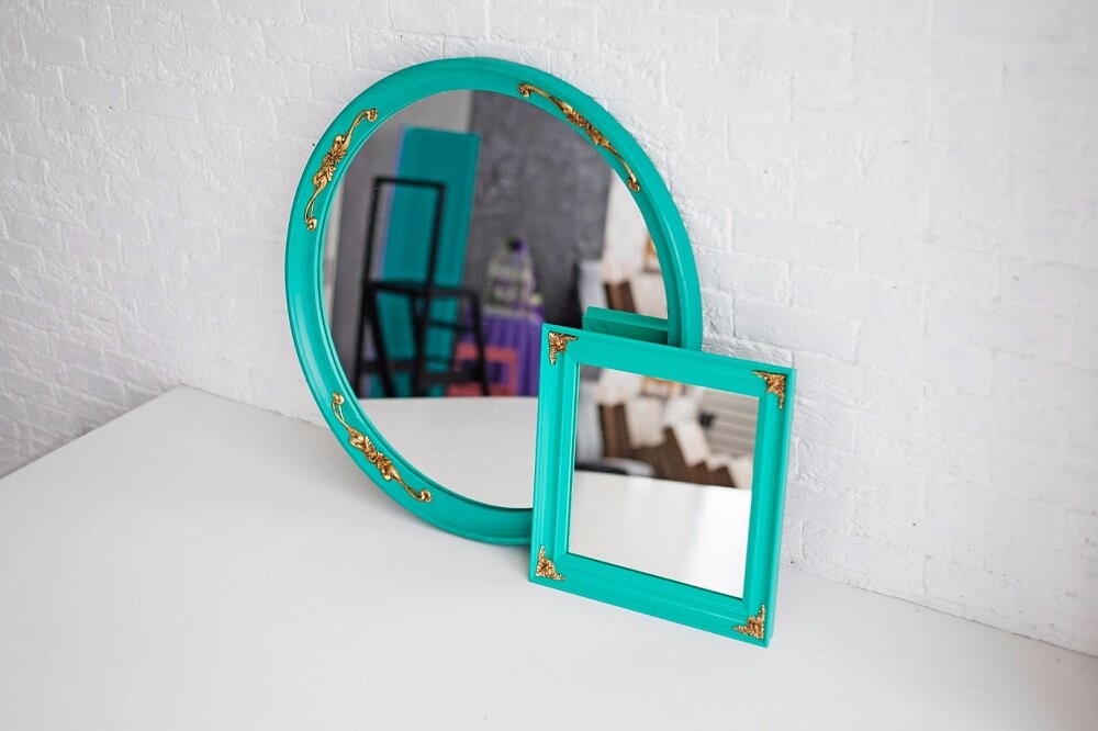 Зеркало квадратное бирюзовое с золотым декором Melissande