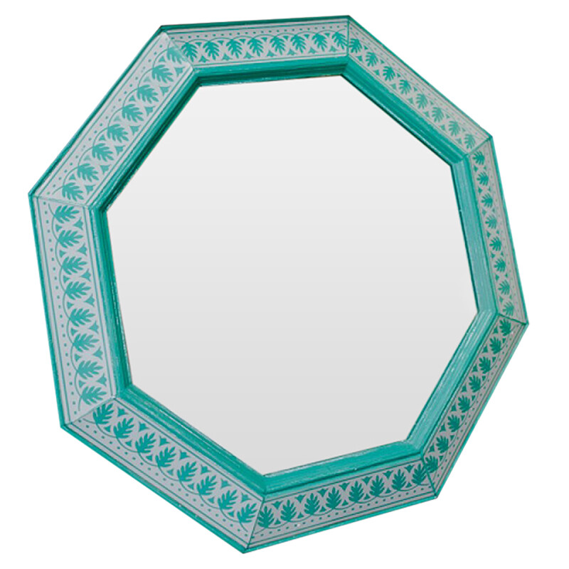 Зеркало восьмиугольное голубое с белым принтом Grace