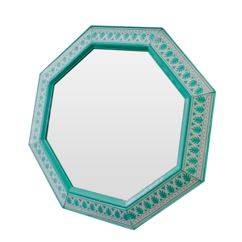 Зеркало восьмиугольное голубое с белым принтом Grace