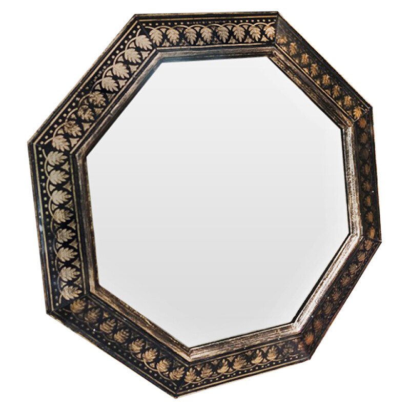 Зеркало восьмиугольное черное с золотым орнаментом Warm gold