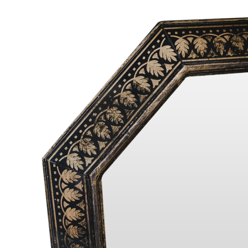 Зеркало восьмиугольное черное с золотым орнаментом Warm gold