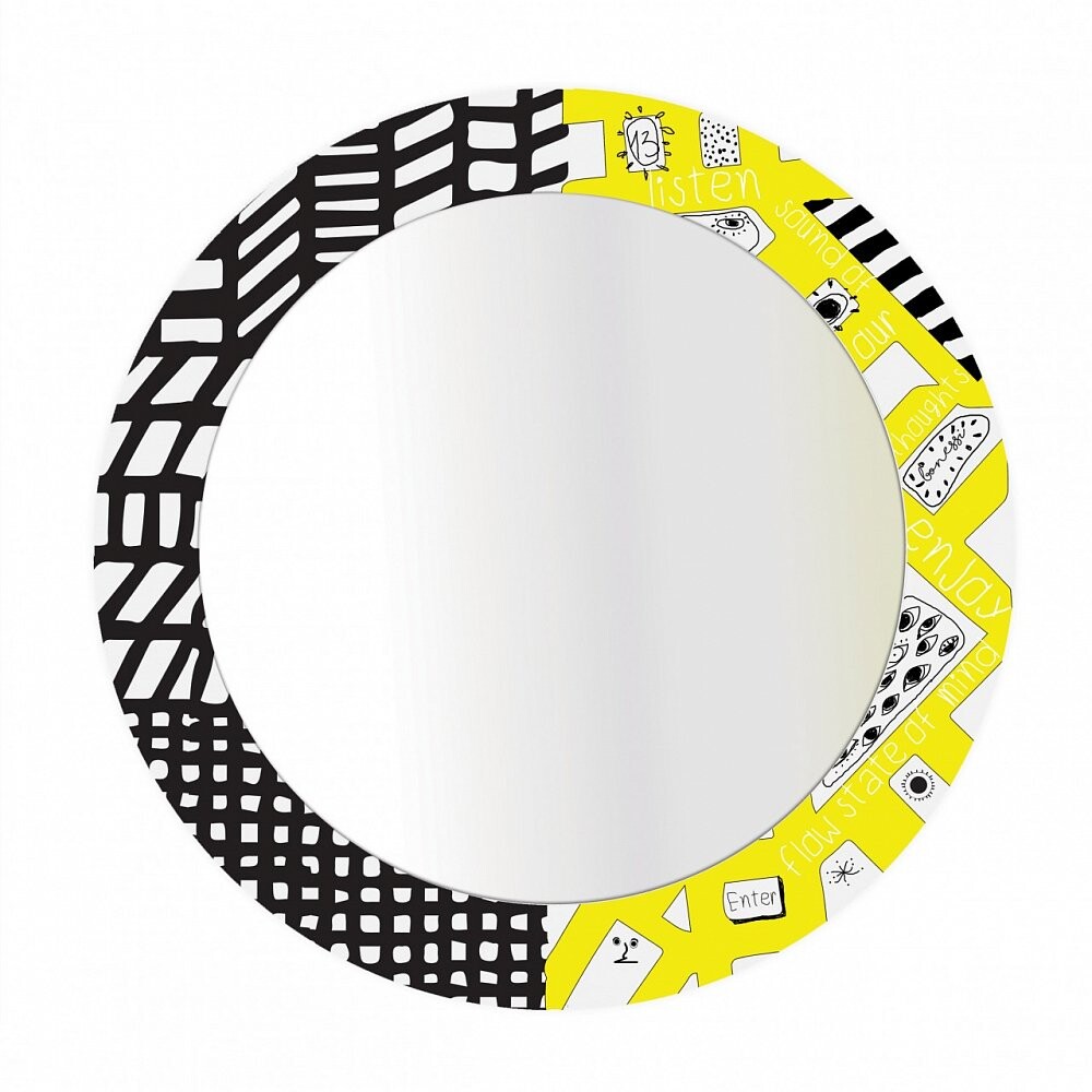 Зеркало круглое черно-желтое с авторским принтом Bonessi Flow