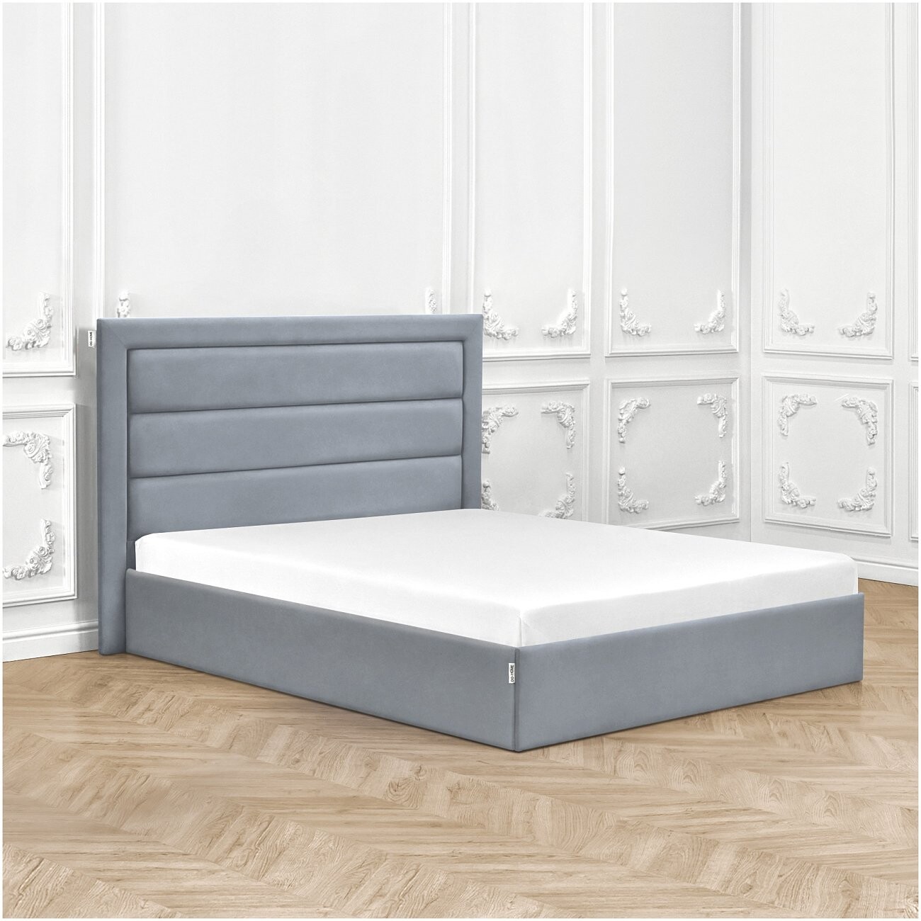 Кровать двуспальная с подъемным механизмом и ящиком для белья 160х200 серо-голубая Luna - изображение 7