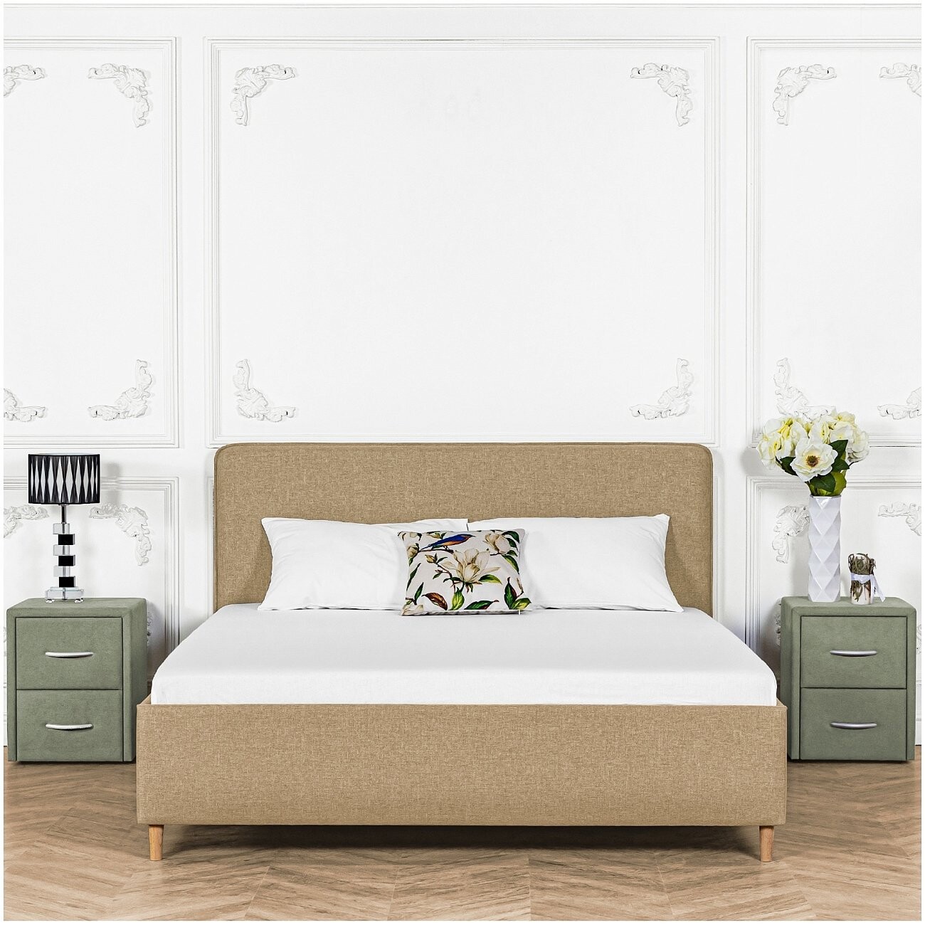 Кровать двуспальная с ортопедическим основанием и высокими ножками 160х200 желтая Costa - изображение 4