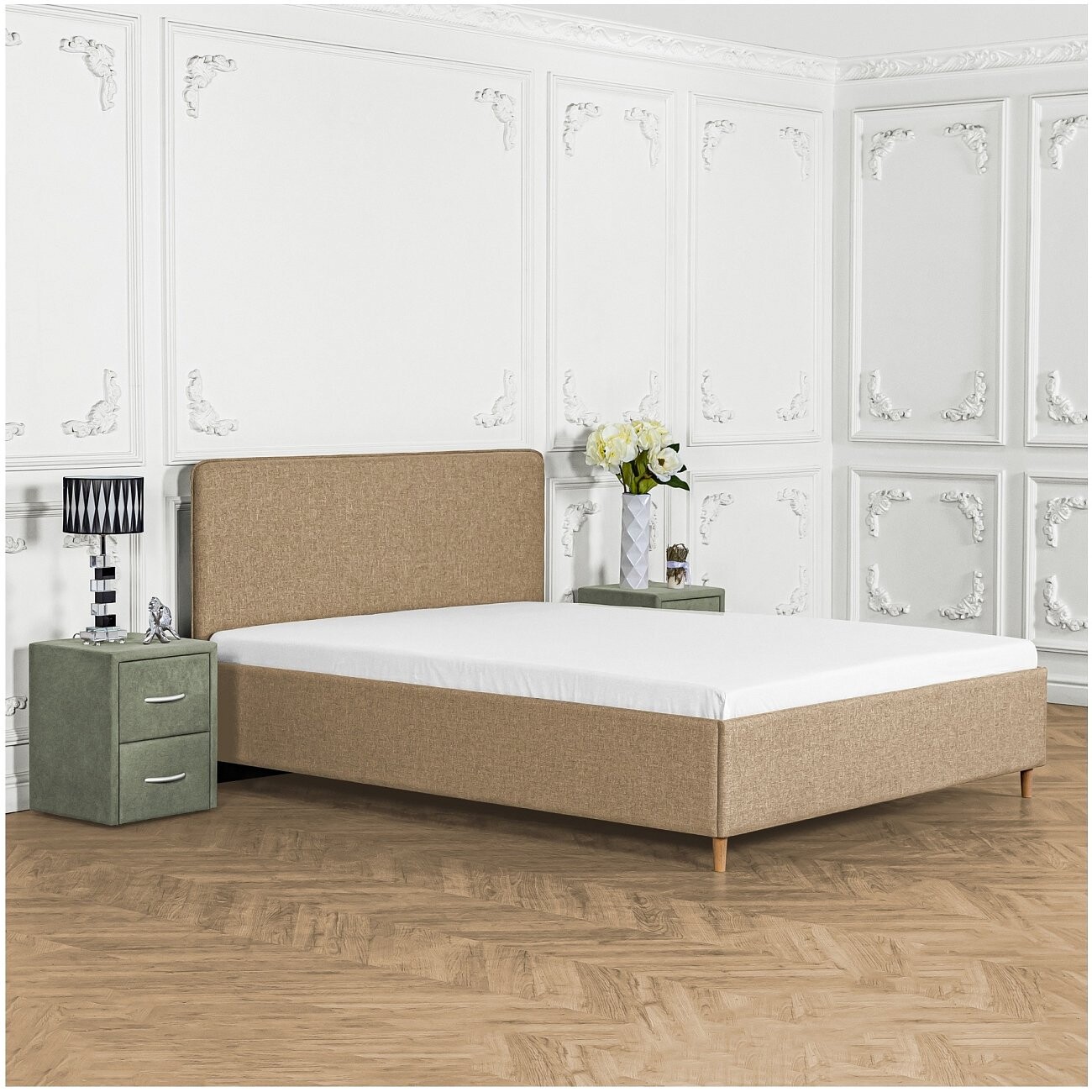 Кровать двуспальная с ортопедическим основанием и высокими ножками 160х200 желтая Costa - изображение 5