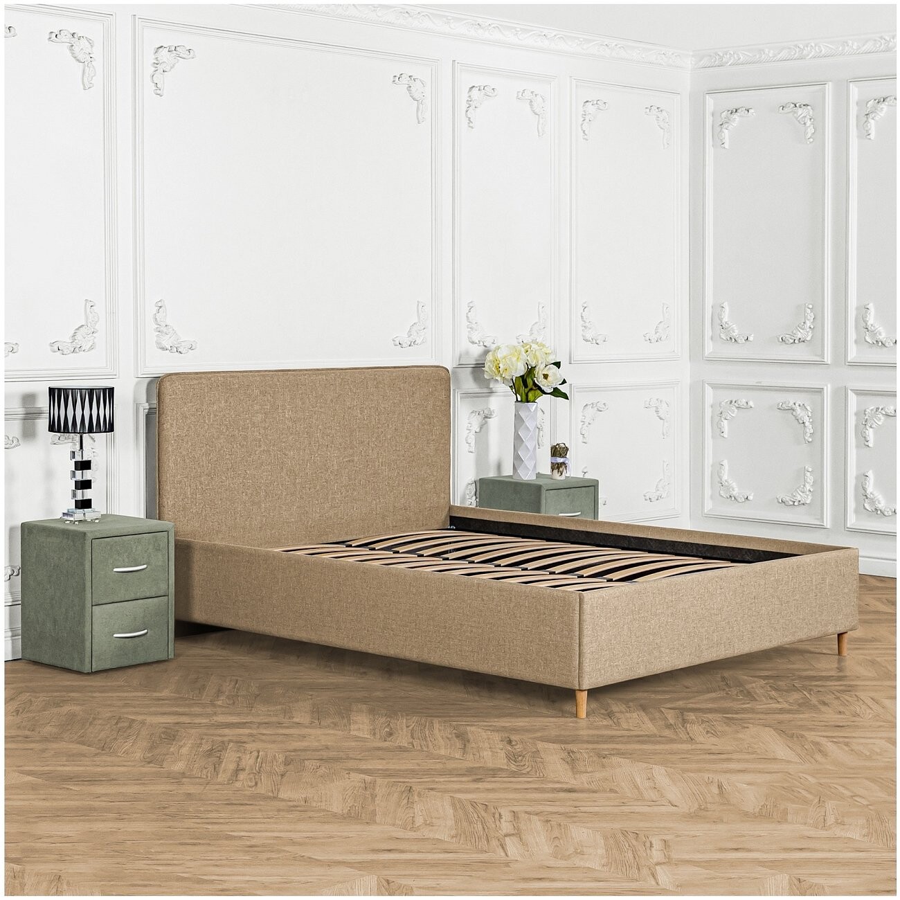 Кровать двуспальная с ортопедическим основанием и высокими ножками 160х200 желтая Costa - изображение 7