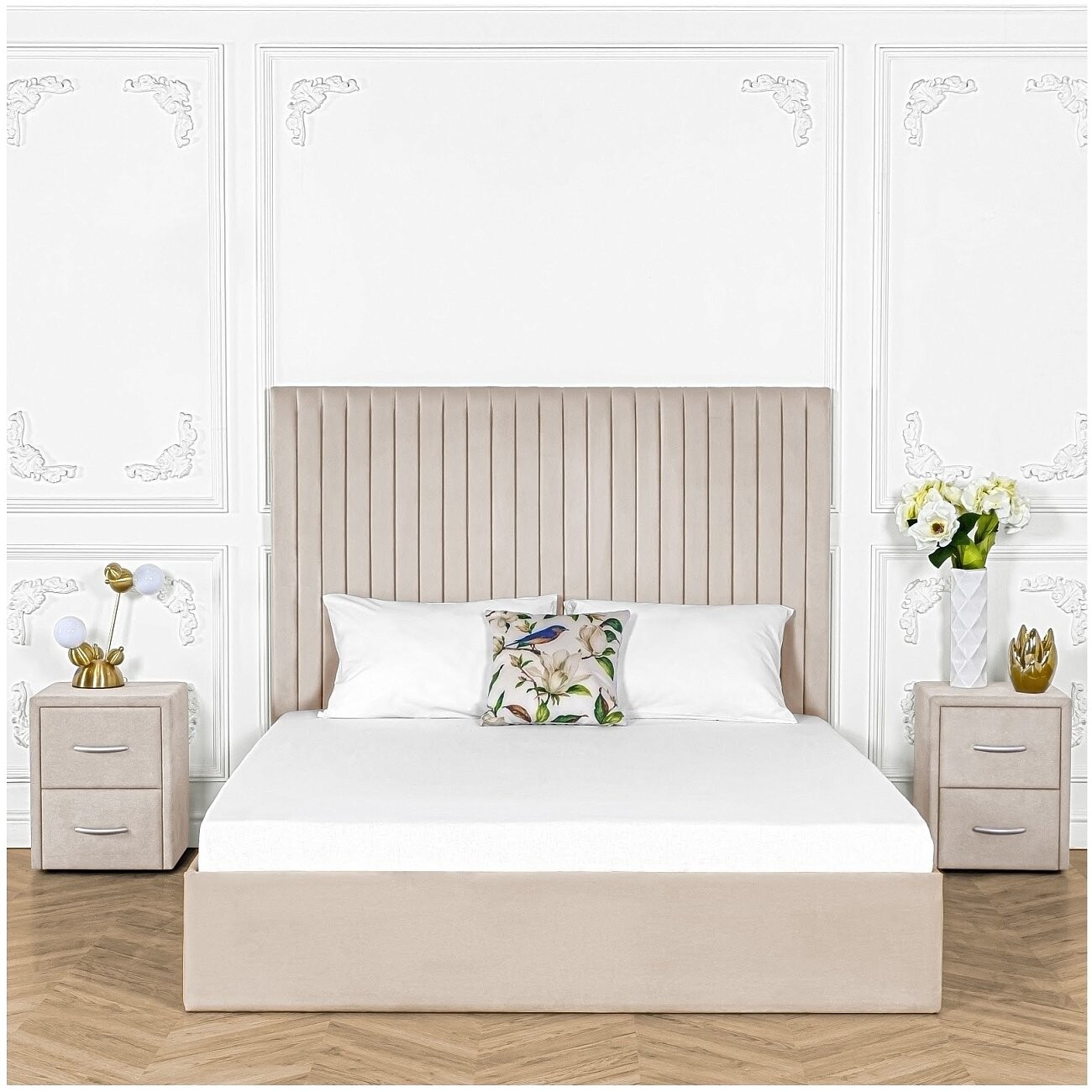 Кровать двуспальная с подъемным механизмом и ящиком для белья 160х200 кремовая Amore - изображение 5