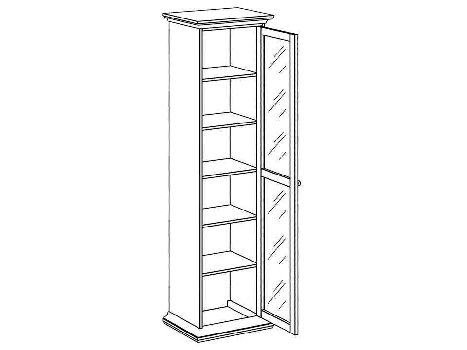 Книжный шкаф узкий белый со стеклянной дверью Reina