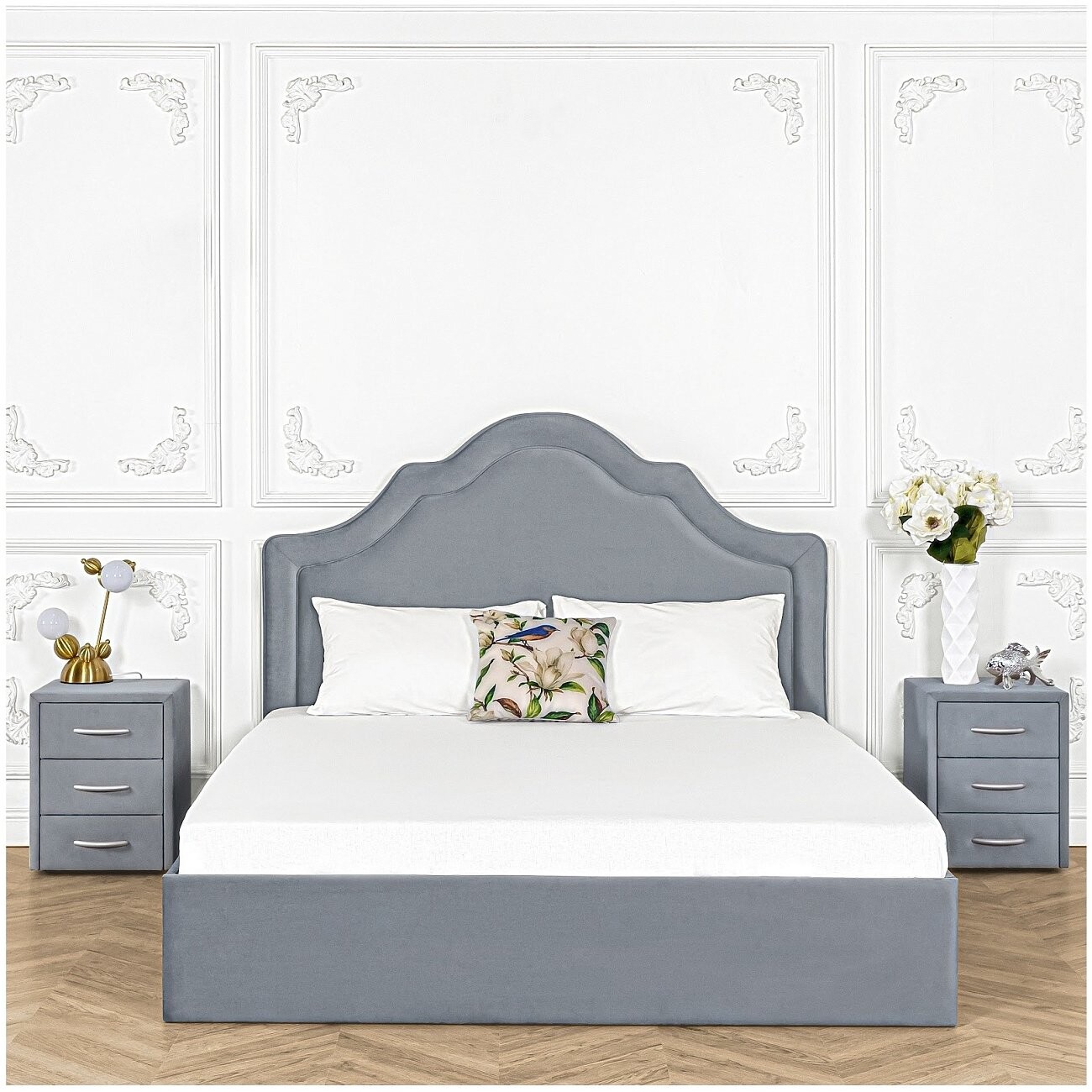 Кровать двуспальная с подъемным механизмом и ящиком для белья 180х200 серо-голубая Одри - изображение 5