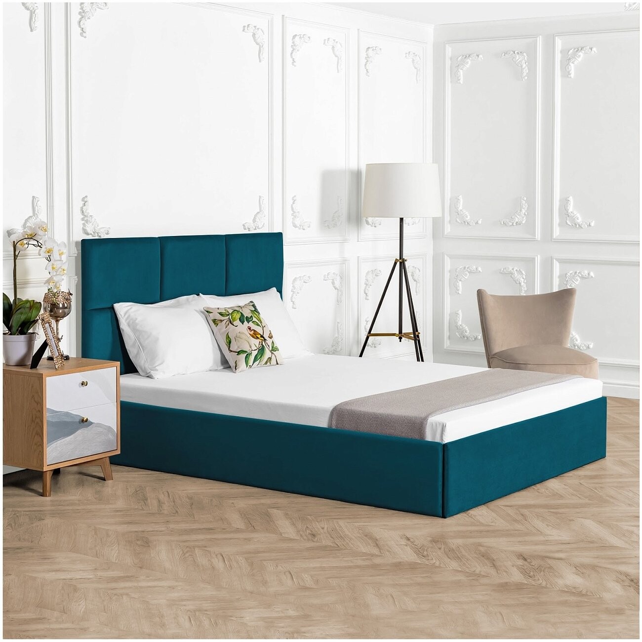 Кровать евро с подъемным механизмом и ящиком для белья 200х200 изумрудная Токио - изображение 6