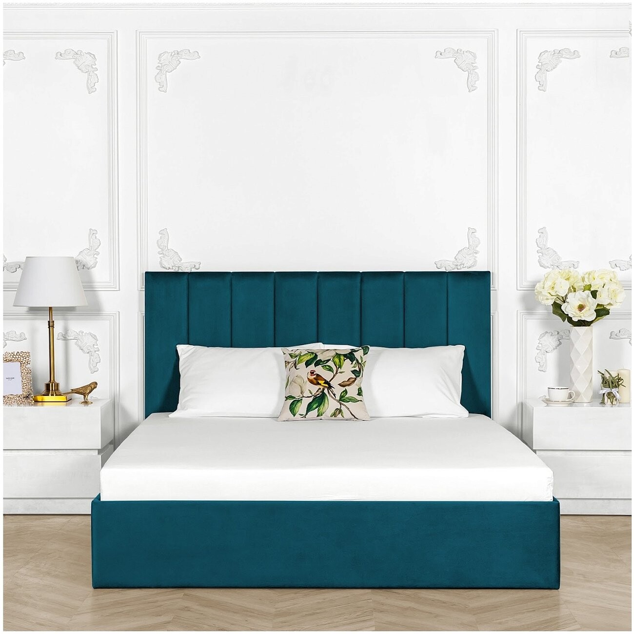 Кровать евро с подъемным механизмом и ящиком для белья 200х200 изумрудная Вега - изображение 5