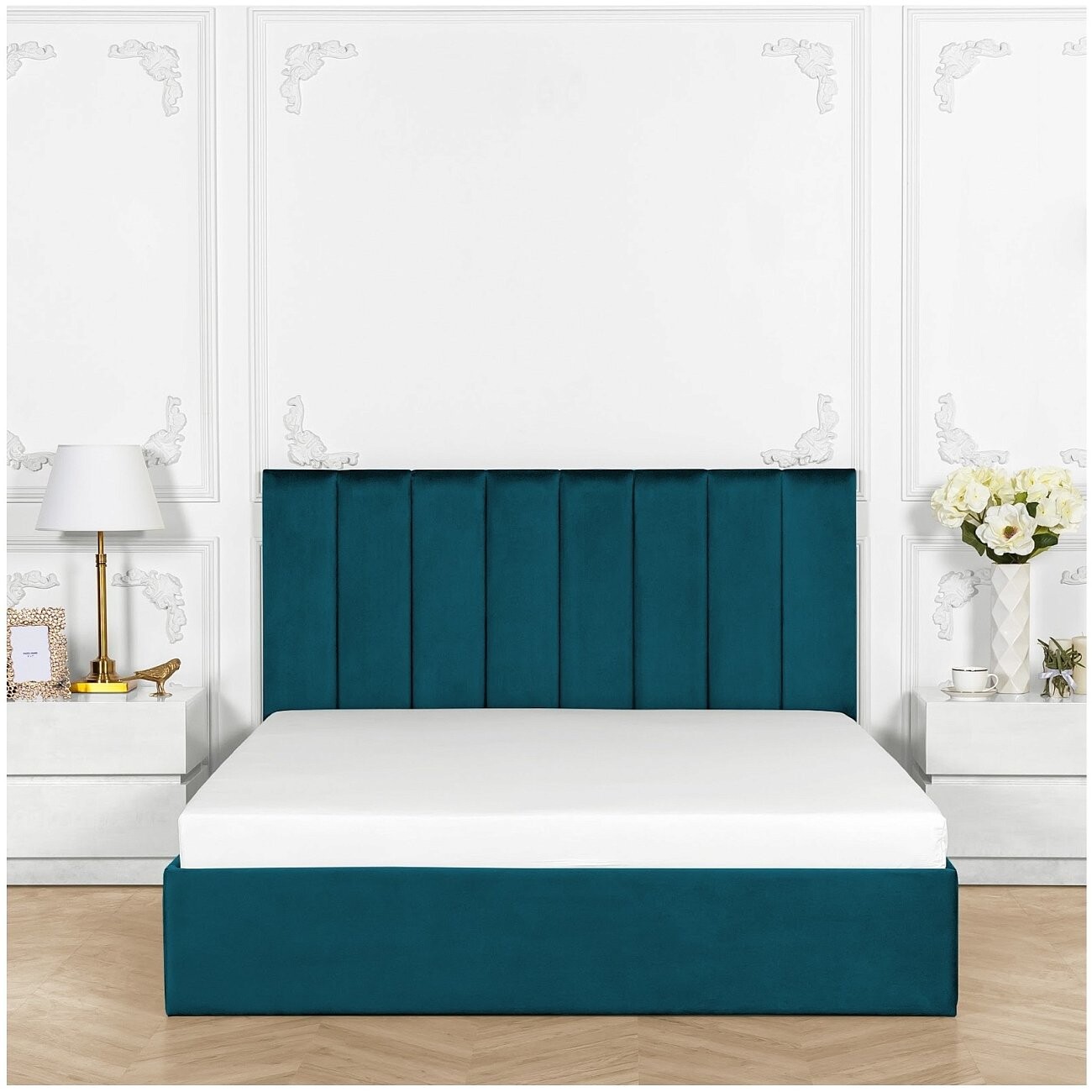 Кровать евро с подъемным механизмом и ящиком для белья 200х200 изумрудная Вега - изображение 7