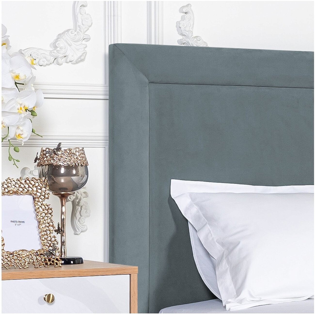 Кровать евро с подъемным механизмом и ящиком для белья 200х200 дымчато-голубая Мелисса - изображение 4