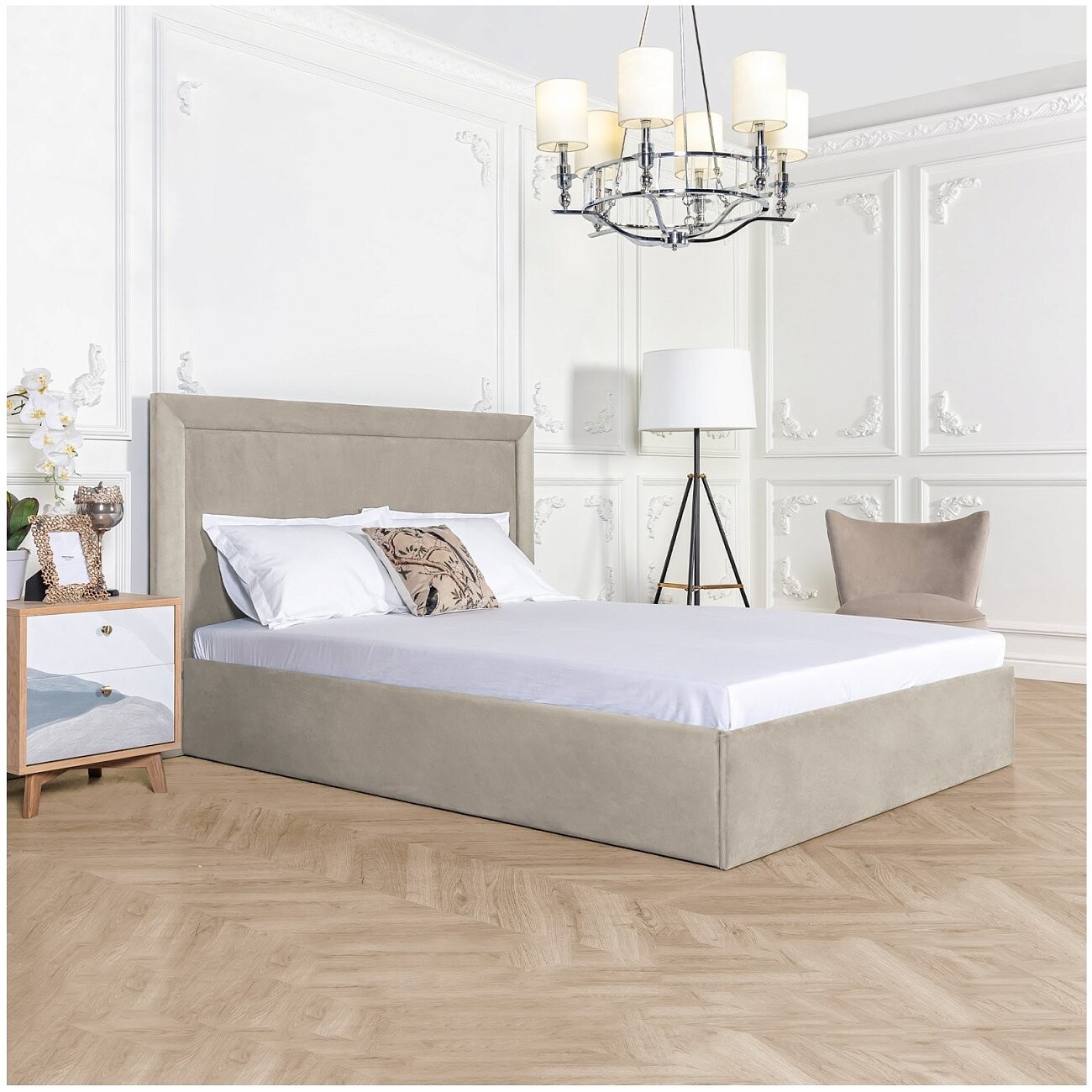 Кровать евро с подъемным механизмом и ящиком для белья 200х200 бежевая Мелисса - изображение 6