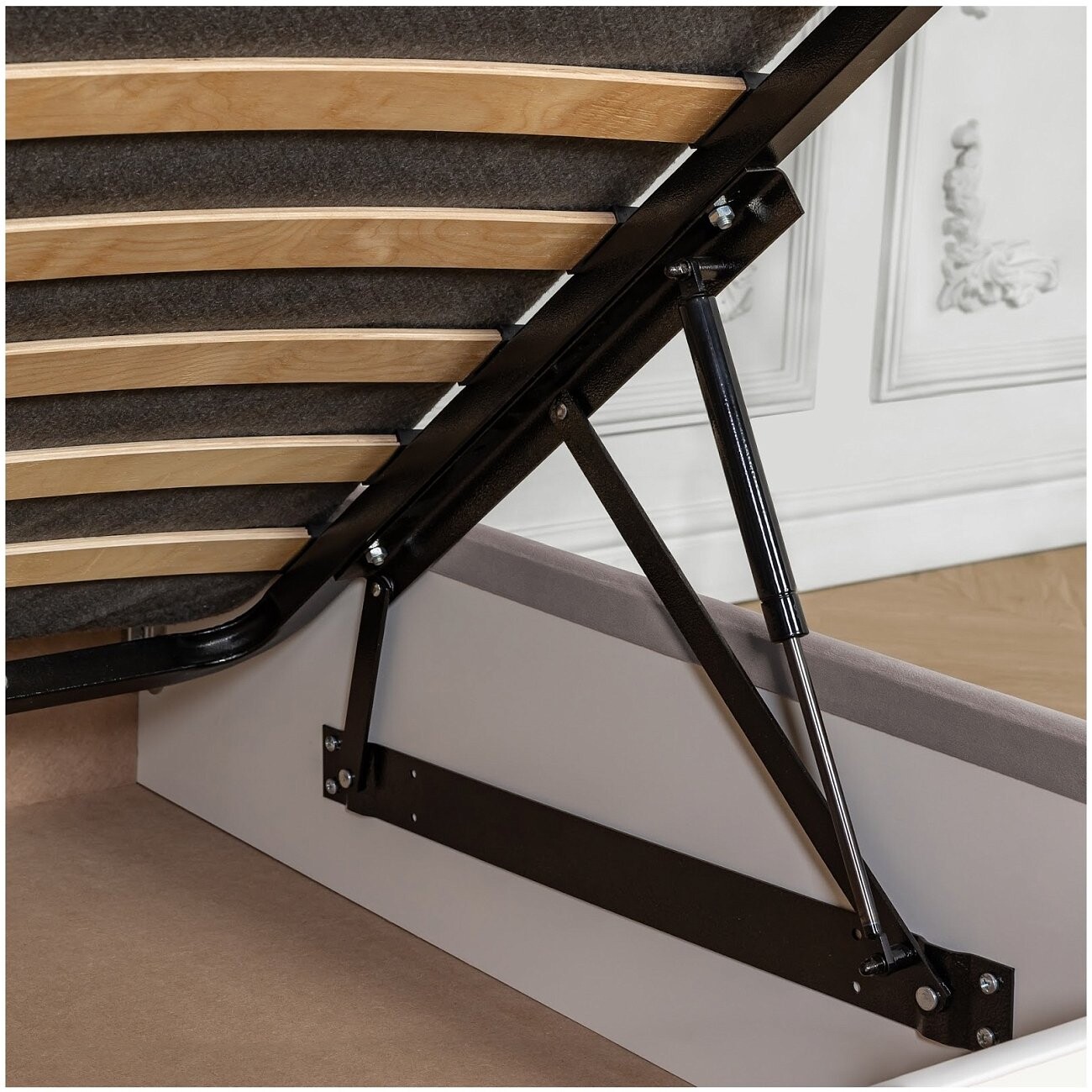 Кровать евро с подъемным механизмом и ящиком для белья 200х200 мокко Эстетика - изображение 8