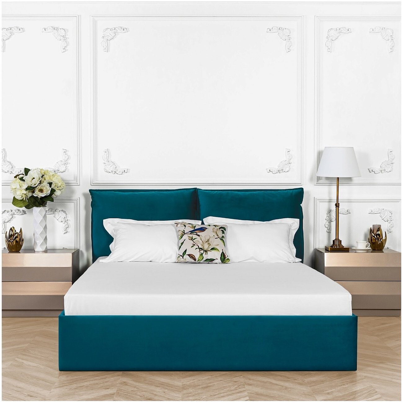 Кровать евро с подъемным механизмом и ящиком для белья 200х200 изумрудная Эстетика - изображение 4