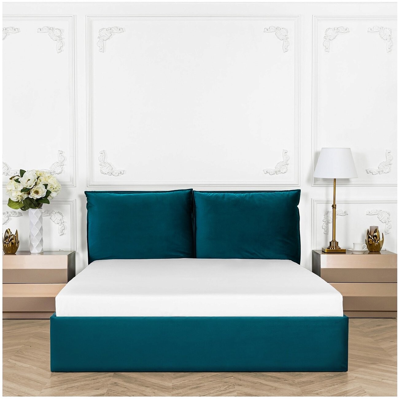 Кровать евро с подъемным механизмом и ящиком для белья 200х200 изумрудная Эстетика - изображение 6