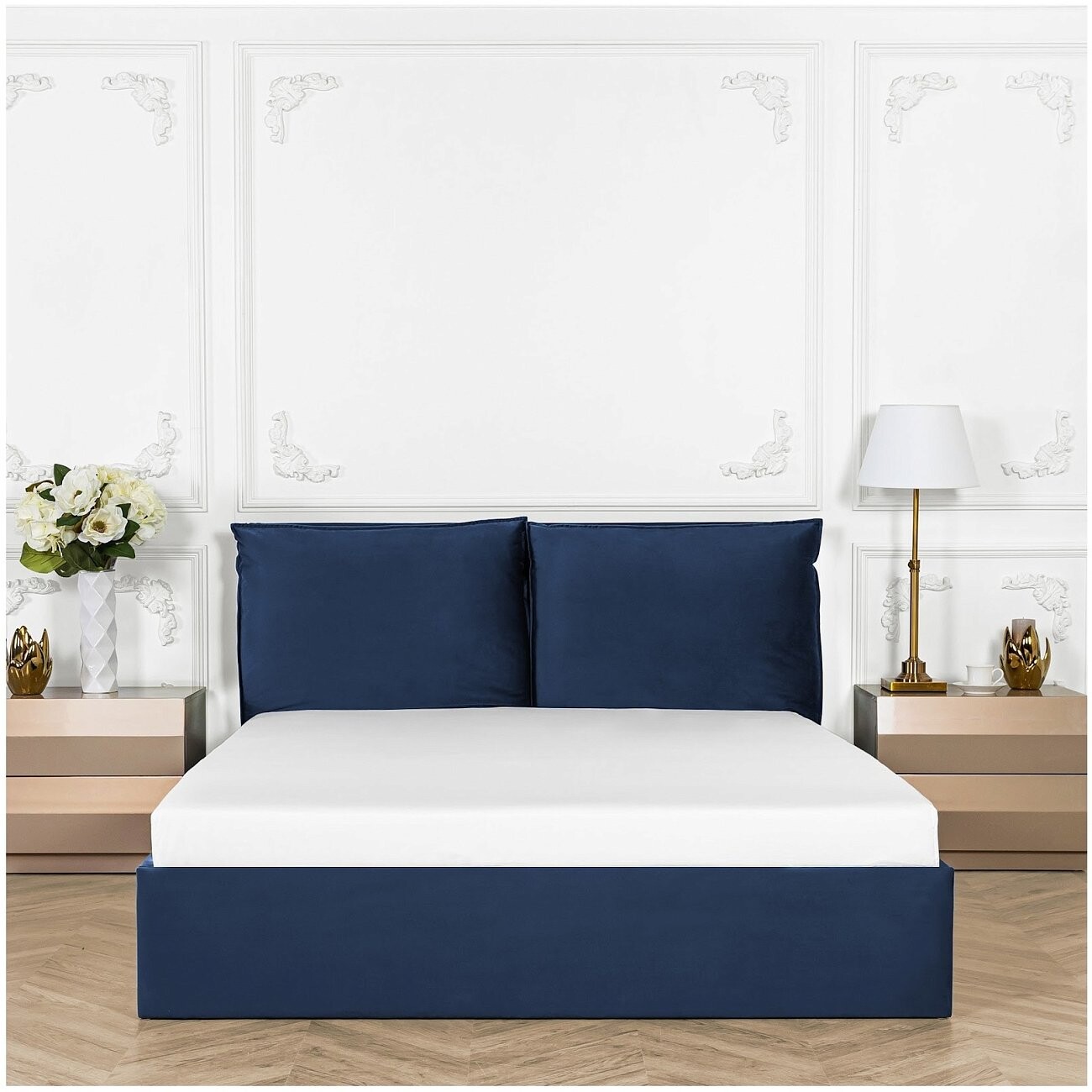 Кровать евро с подъемным механизмом и ящиком для белья 200х200 темно-синяя Эстетика - изображение 6