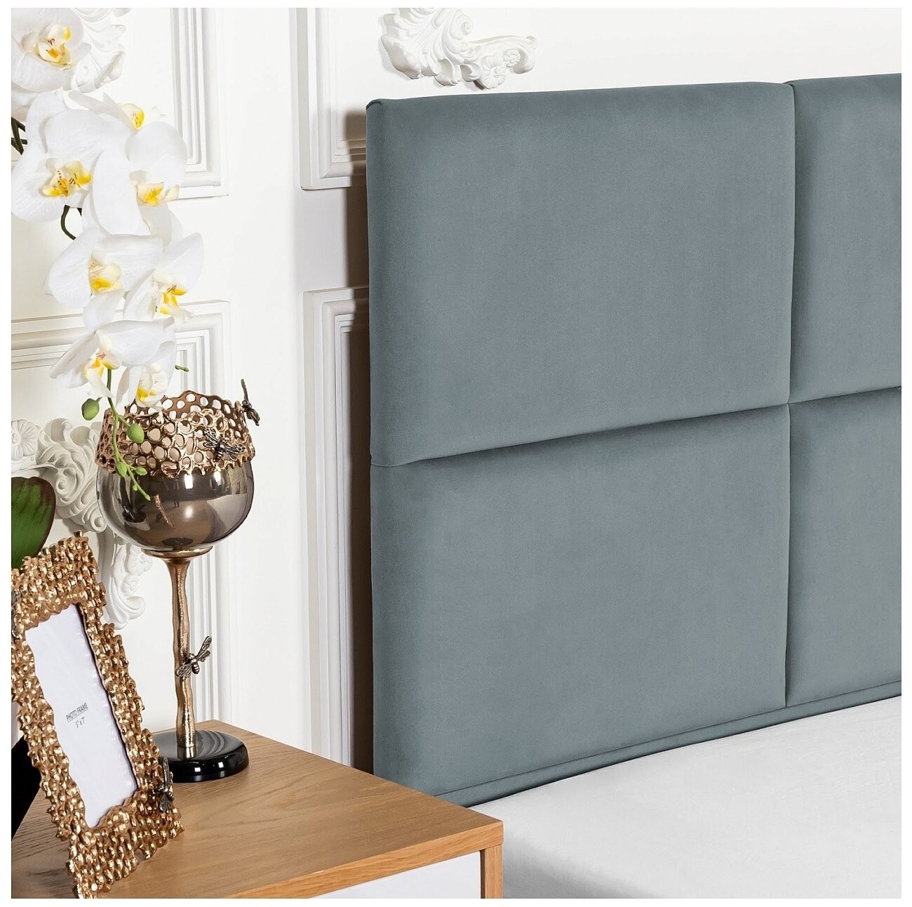 Кровать полутораспальная с подъемным механизмом и ящиком для белья 120х200 дымчато-голубая Токио - изображение 4