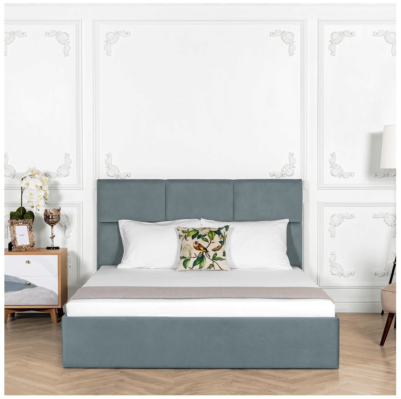 Кровать полутораспальная с подъемным механизмом и ящиком для белья 120х200 дымчато-голубая Токио - изображение 5