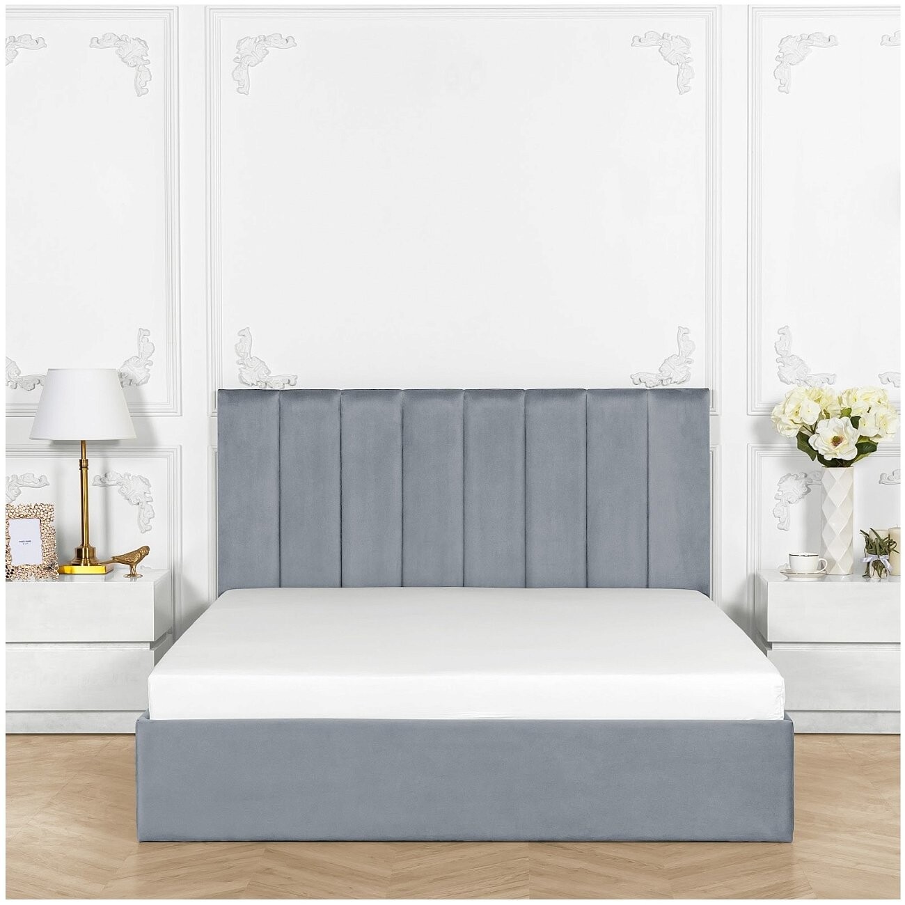 Кровать полутораспальная с подъемным механизмом и ящиком для белья 120х200 серо-голубая Вега - изображение 7