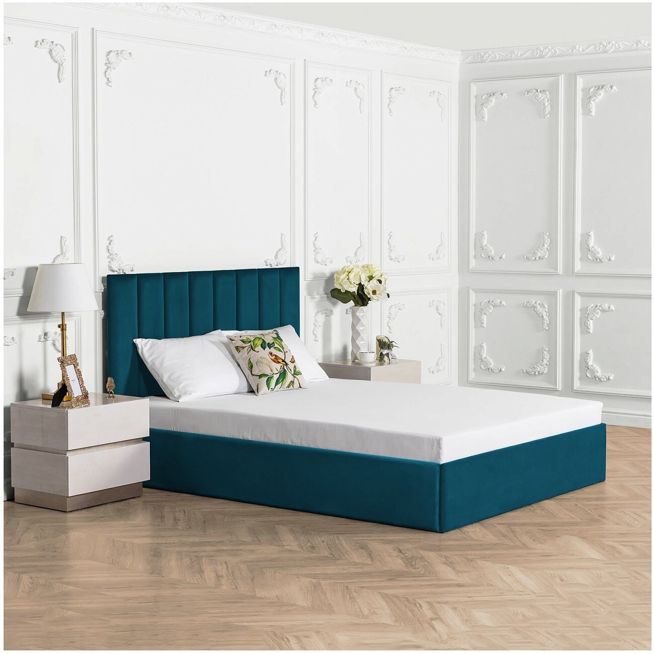 Кровать полутораспальная с подъемным механизмом и ящиком для белья 140х200 изумрудная Вега - изображение 6