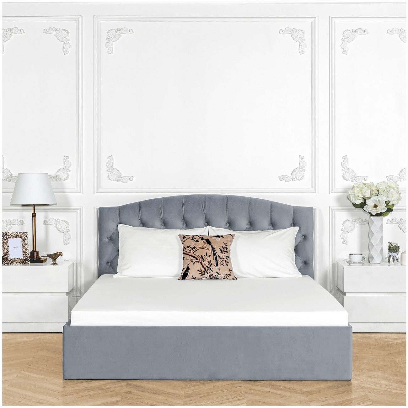 Кровать полутораспальная с подъемным механизмом и ящиком для белья 120х200 серо-голубая Грация - изображение 5