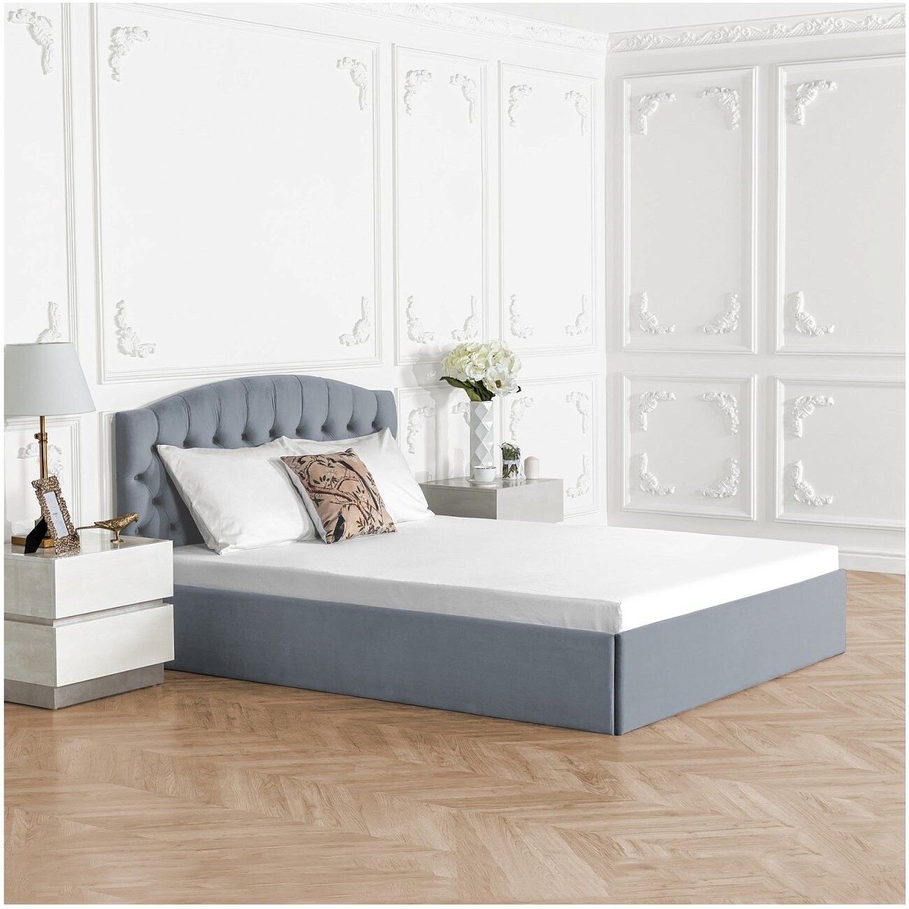 Кровать полутораспальная с подъемным механизмом и ящиком для белья 120х200 серо-голубая Грация - изображение 6