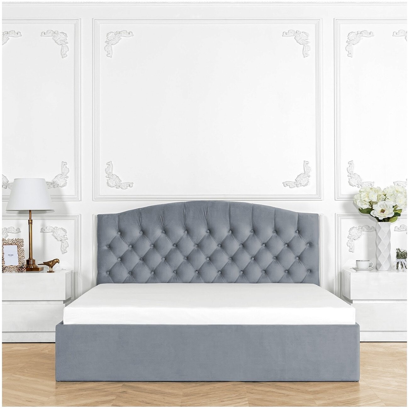 Кровать полутораспальная с подъемным механизмом и ящиком для белья 120х200 серо-голубая Грация - изображение 7