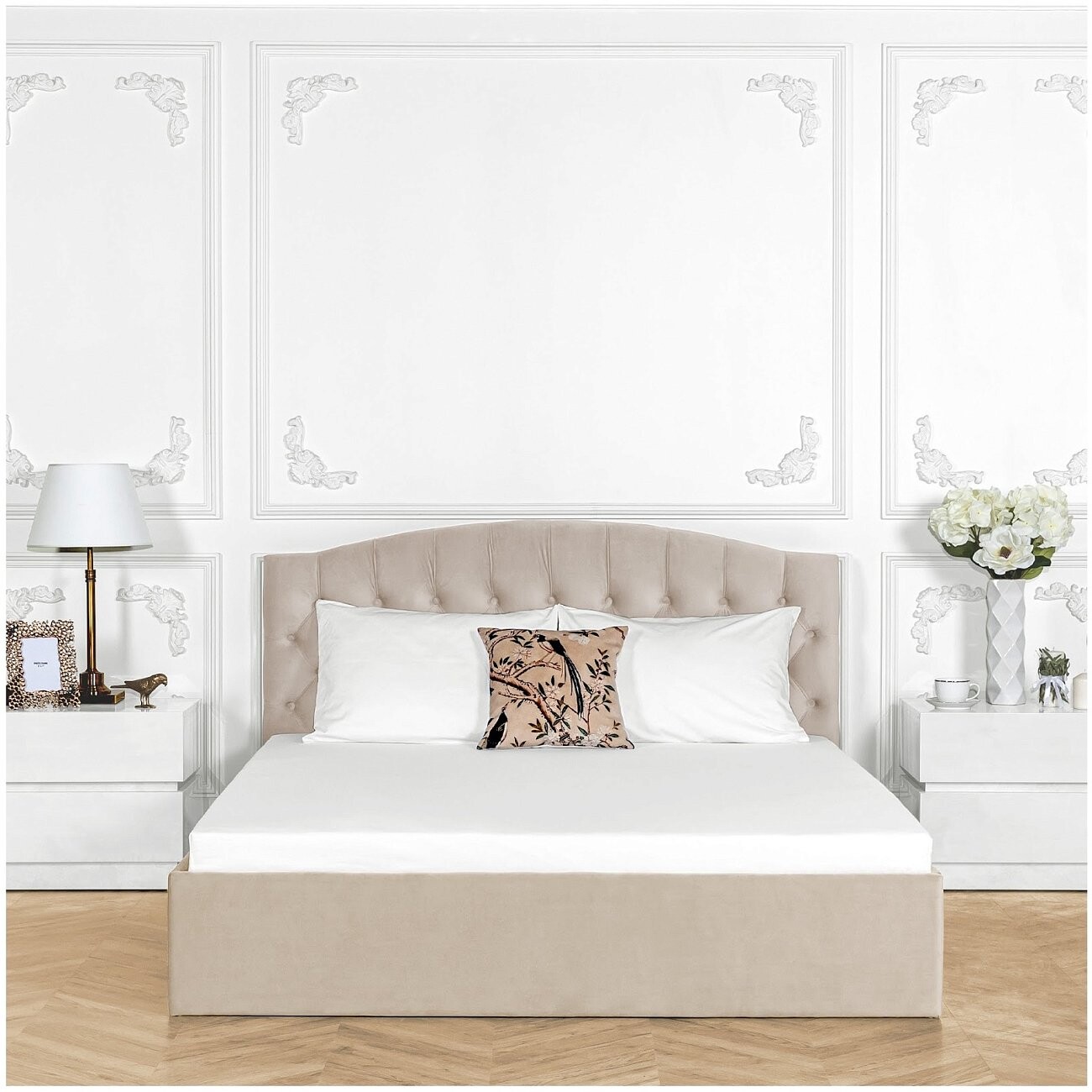 Кровать полутораспальная с подъемным механизмом и ящиком для белья 140х200 кремовая Грация - изображение 5