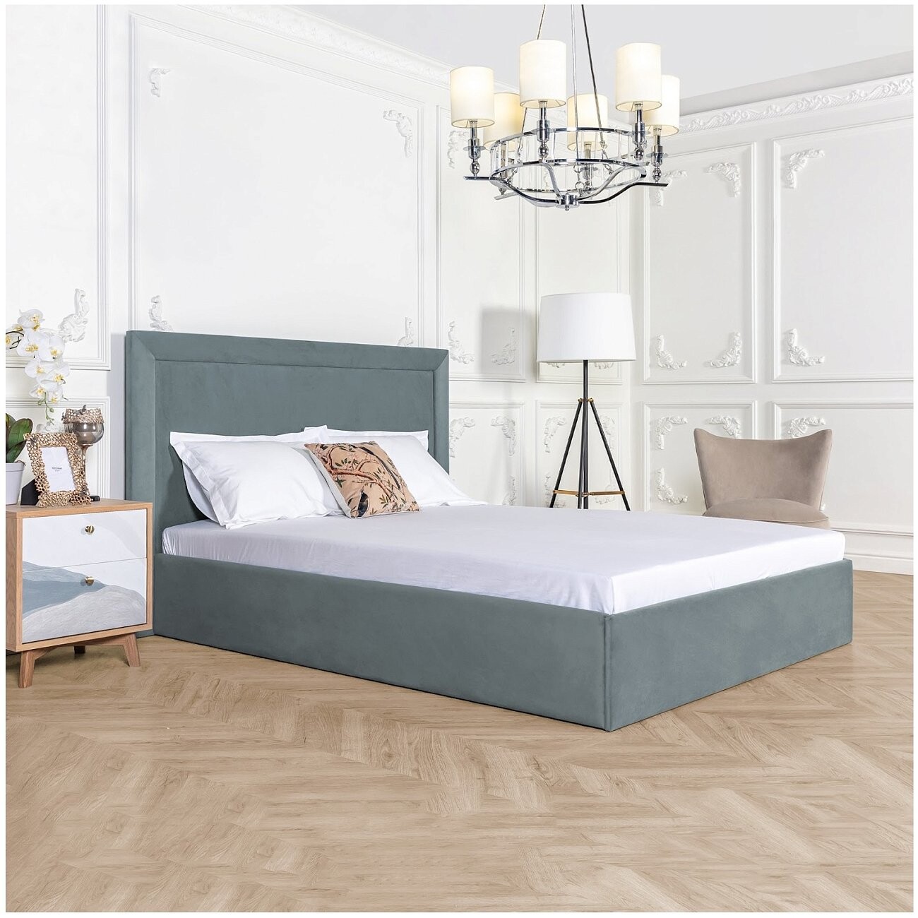 Кровать полутораспальная с подъемным механизмом и ящиком для белья 120х200 дымчато-голубая Мелисса - изображение 6