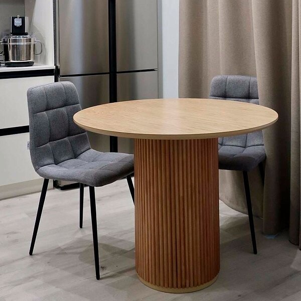 Стол обеденный круглый 90 см шпон бежевый Оливер - изображение 1