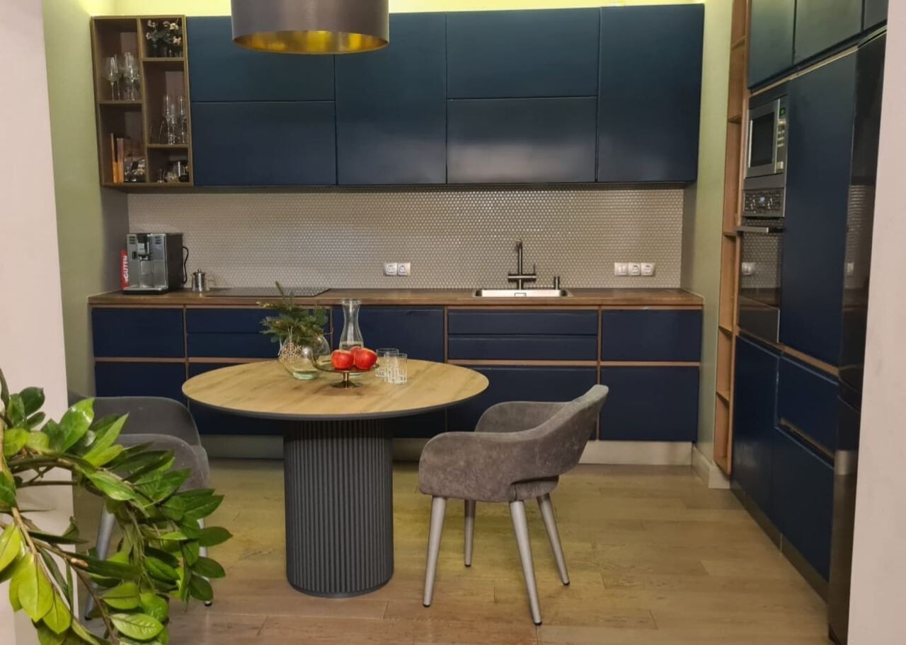 Стол обеденный круглый 100 см шпон бежево-серый Оливер - изображение 2