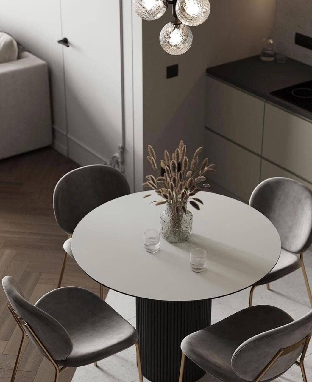 Стол обеденный круглый 120 см шпон белый, графит Оливер - изображение 3