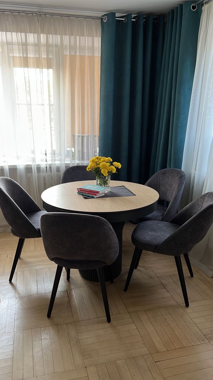 Стол-трансформер обеденный круглый 100(130) см Керамика бежево-серыйОливер - изображение 3