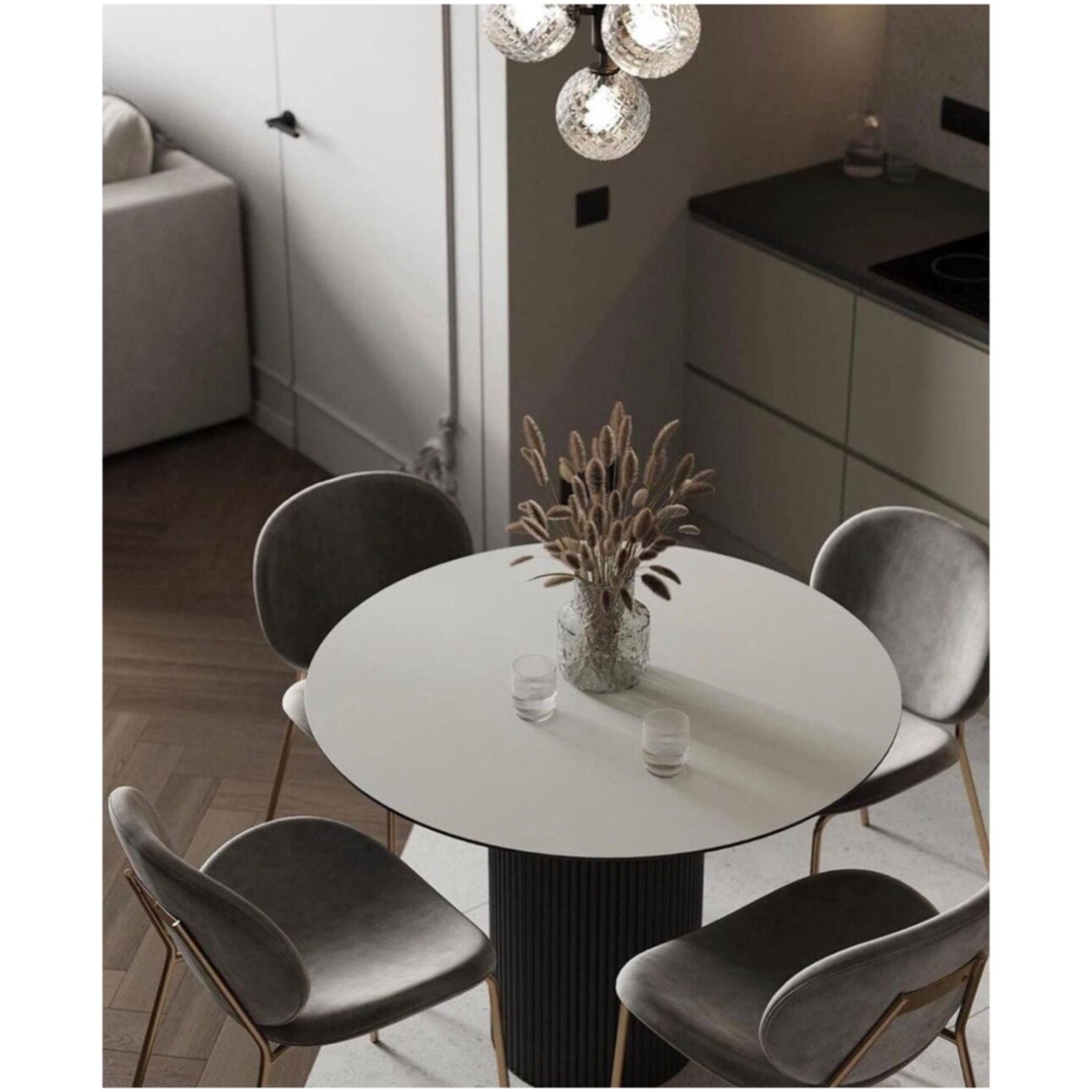 Стол-трансформер обеденный круглый 120(150) см шпон белый, графит Оливер - изображение 3