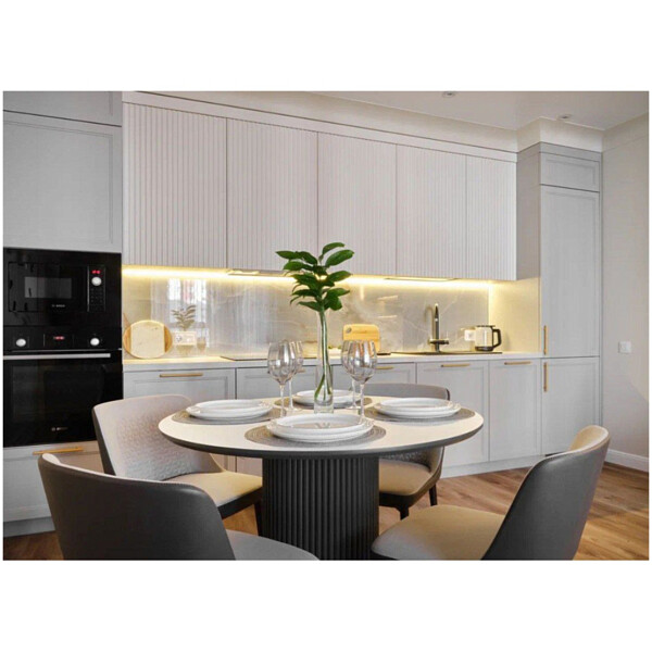 Стол-трансформер обеденный круглый 120(150) см HPL белый, графит Оливер - изображение 1