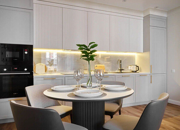 Стол-трансформер обеденный круглый 120(150) см Керамика белый, графит Оливер - изображение 1