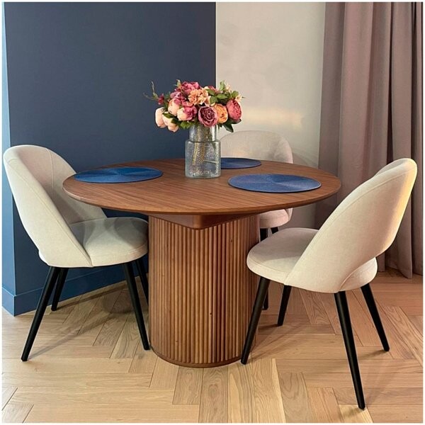 Стол-трансформер обеденный круглый 100(130) см шпон коричневый Оливер - изображение 1