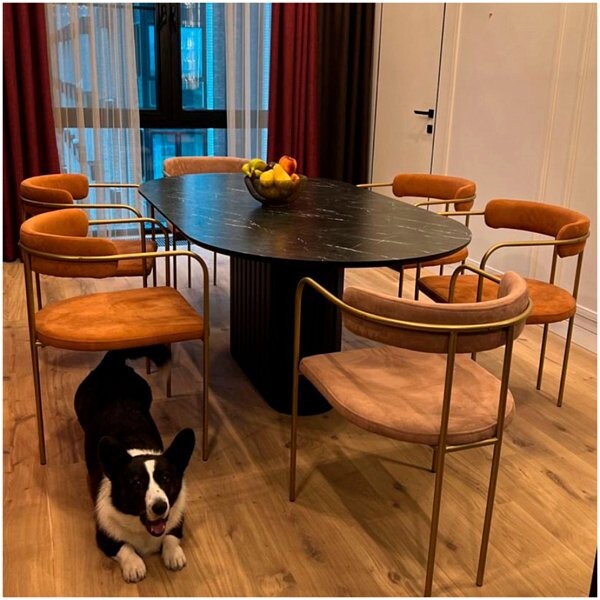 Стол обеденный овальный 140x90 см шпон черный мрамор Оливер - изображение 1