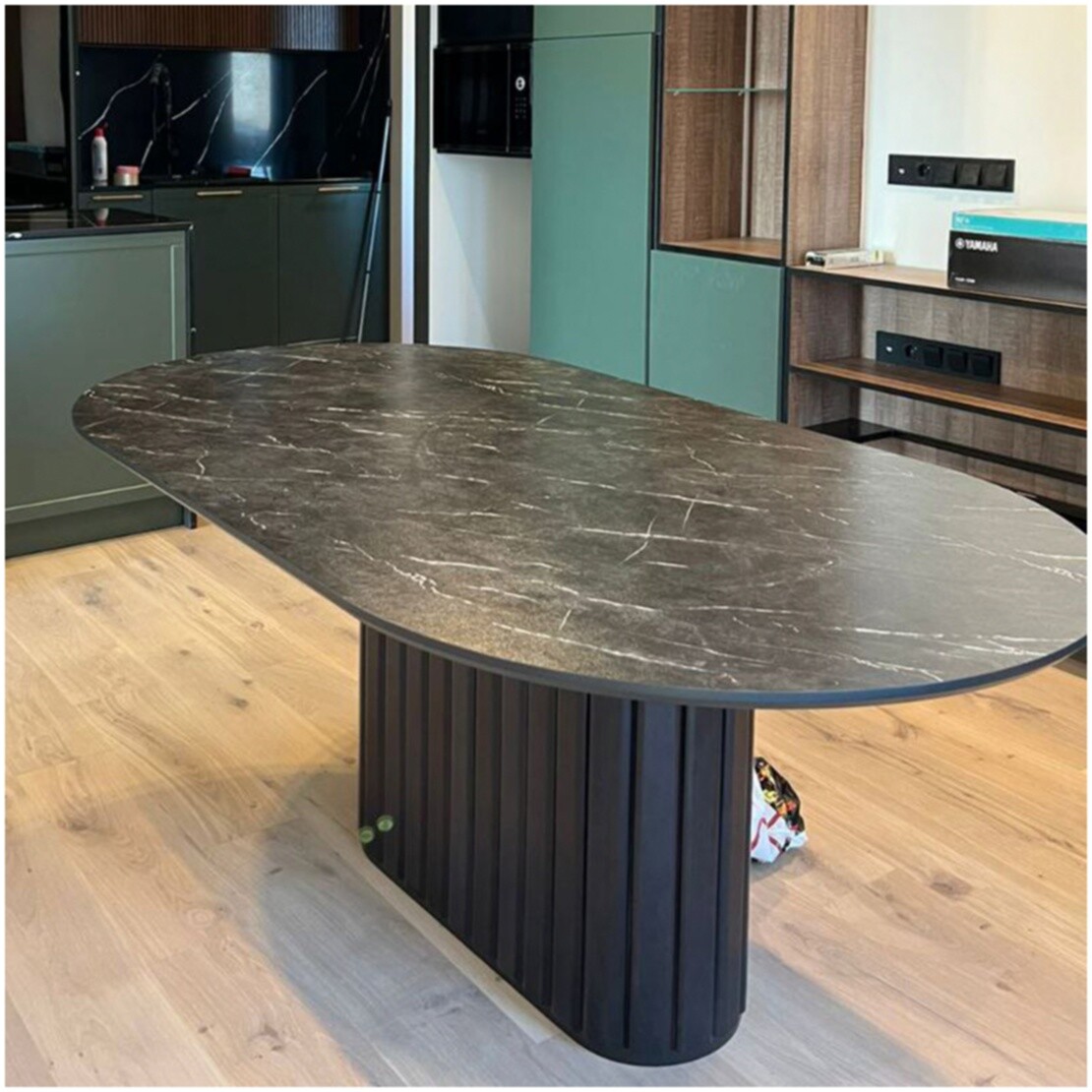 Стол обеденный овальный 140x90 см шпон черный мрамор Оливер - изображение 3