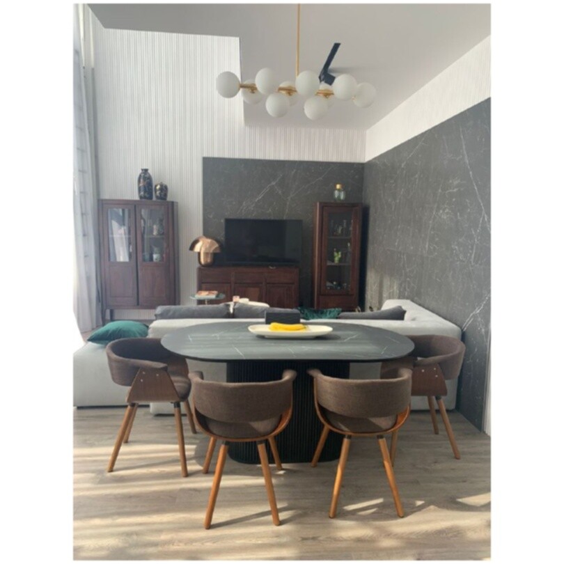 Стол обеденный овальный 140x90 см шпон черный мрамор Оливер - изображение 4