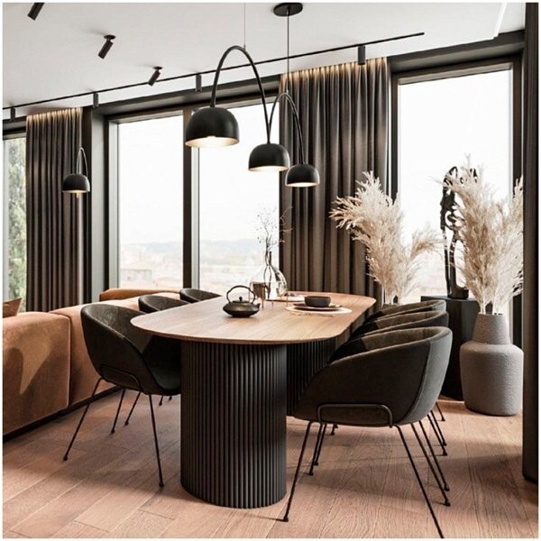 Стол обеденный овальный 200x100 см шпон бежевый, графит Оливер - изображение 1